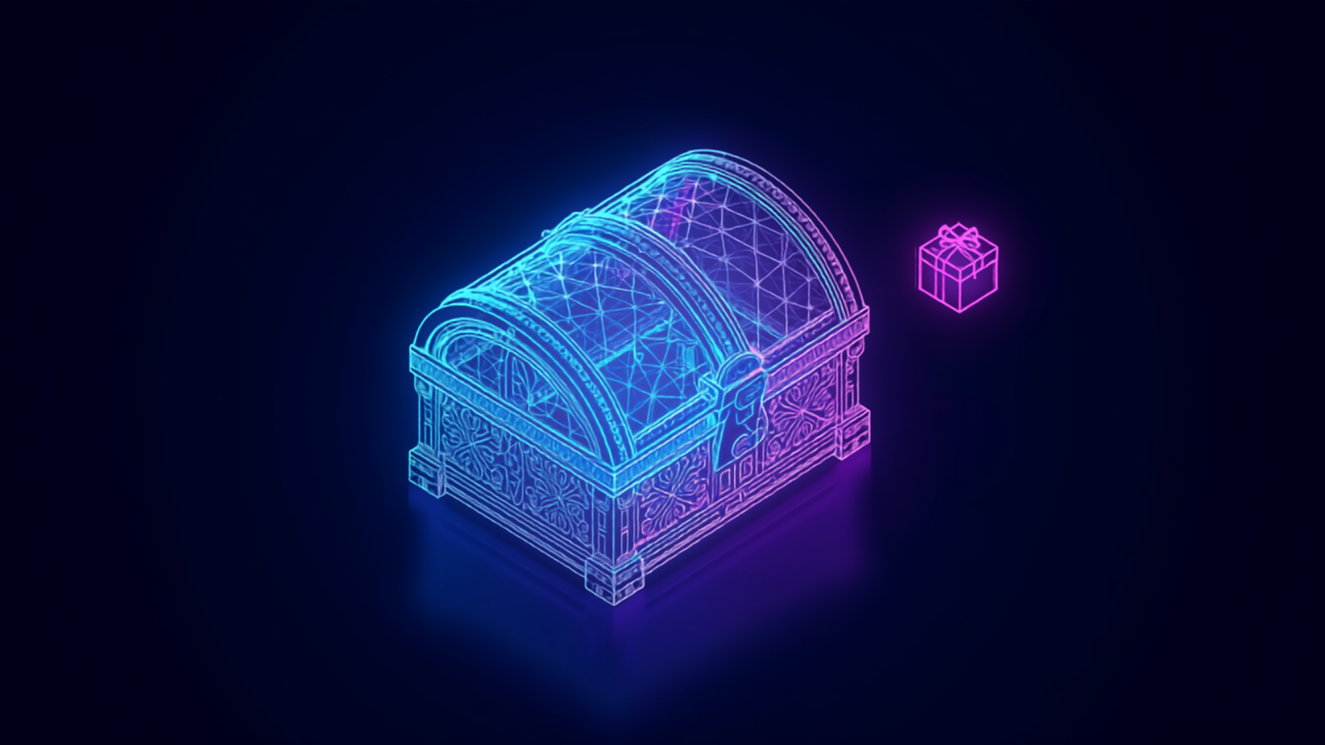 Illustration of an ornate treasure chest with a gift-box motif